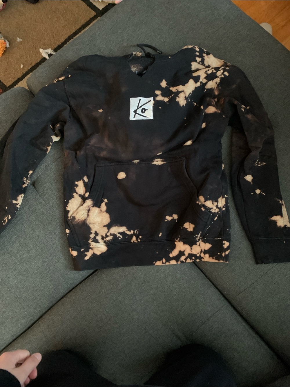 Black Bleach-Splatter Hoodie with White Logo